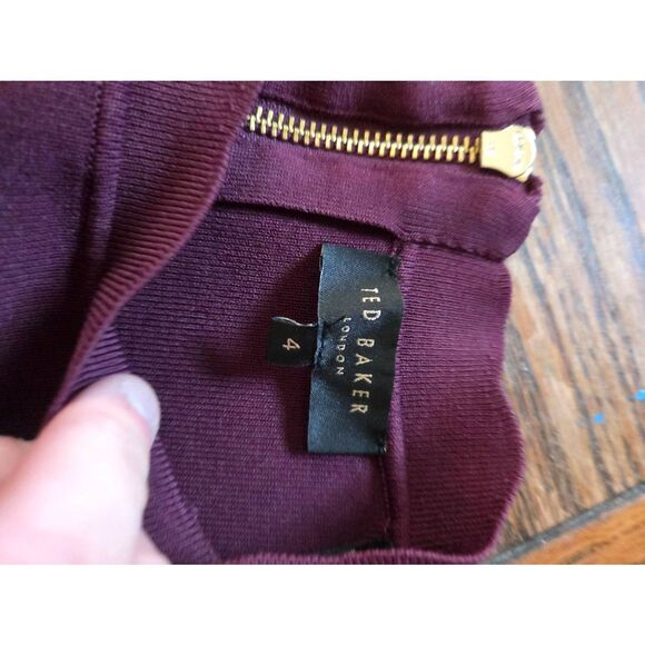 Ted Baker Dorlean Scallop Trim Skater Dress In Maroon Sz 4 (US 10) - Picture 3 of 4